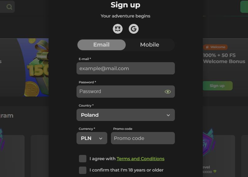 Regisztrálj új fiókot email címmel és promó kóddal